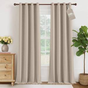 lot 431268 image: NICETOWN 100% Blackout Curtains for Bedroom, Thermal Insulated & Noise Reducting Double Sided Linen Textured Drapes for Living Room & Nursery, Modern Farmhouse Decor, W52 x L84 in, 2 Panels, Natural