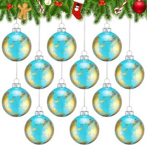 lot 431271 image: 12 Pcs Christmas Glass Ball Ornament, World Globe Christmas Ornaments, Planet Gold Leaf Glass Ball Hanging Ornaments for Xmas Tree Winter Party Decoration