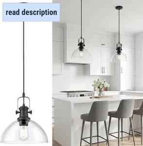 lot 131248 image: Large Pendant Lights Kitchen Island, 10.5 Farmhouse Black Pendant Lighting with Clear Glass Shade, Vintage Hanging Light Fixtures for Dining Room Entryway, Adjustable Cord, AD-22151-1PL-BK-C