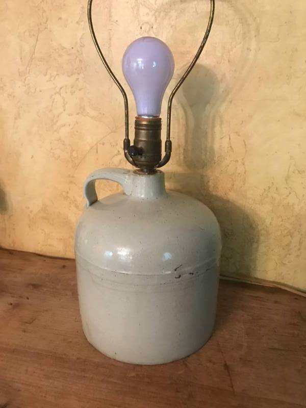 lot 2393 image: Antique Stoneware jug recycled into a lamp (works)