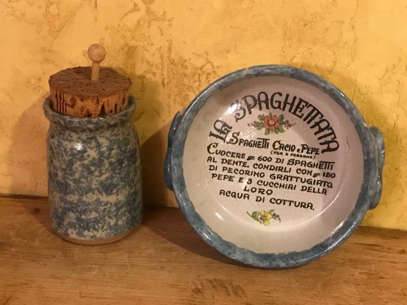 lot 2396 image: Blue Speckled Stoneware honey pot and La Spaghetata Bowl made in Italy