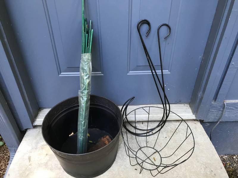 lot 2411 image: Set of Garden Items--Planters, hangers, plant stakes