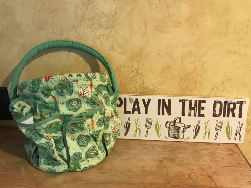 lot 2413 image: Play in the Dirt Garden sign and Garden tote for tools
