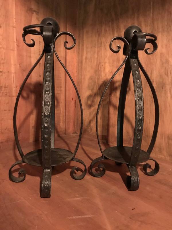 lot 2416 image: Set of 2 Black Iron Lanternscandle holders-15