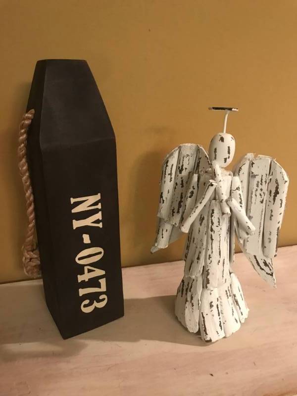 lot 2428 image: Driftwood Angel and Wood Buoy on rope
