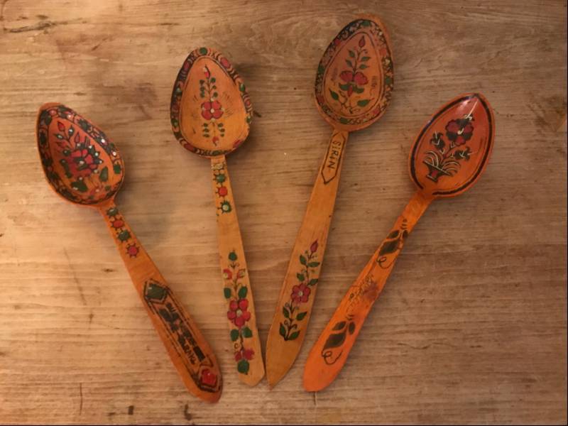 lot 2437 image: Vintage wood painted spoons