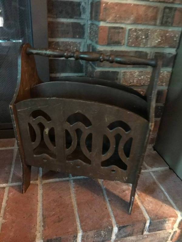 lot 2445 image: Antique Magazine Rack with wood scrolls--a beautiful way to store your books, magazines, or favorite things