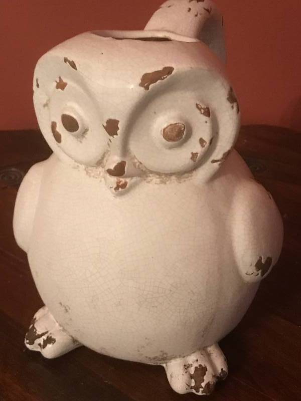 lot 2451 image: White distressed owl pitcher-7 height