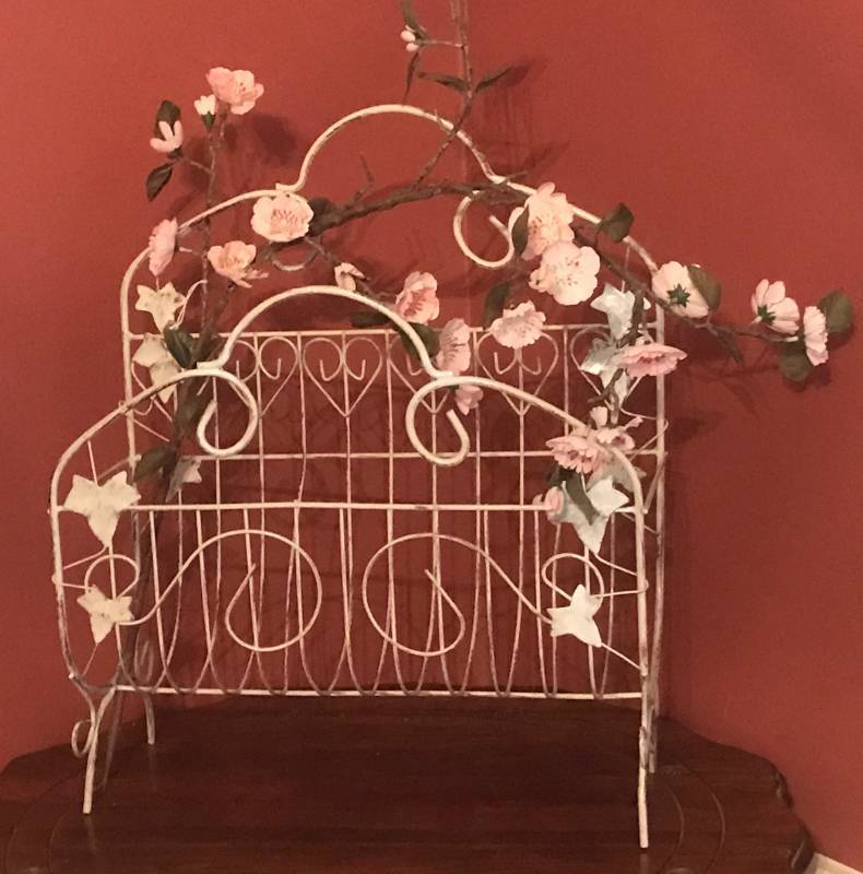 lot 2459 image: Cherry Blossoms and Metal Magazine Rack