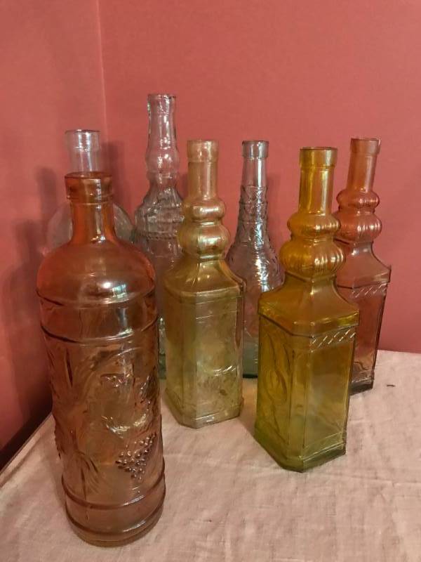 lot 2461 image: Assorted glass colored decorative bottles