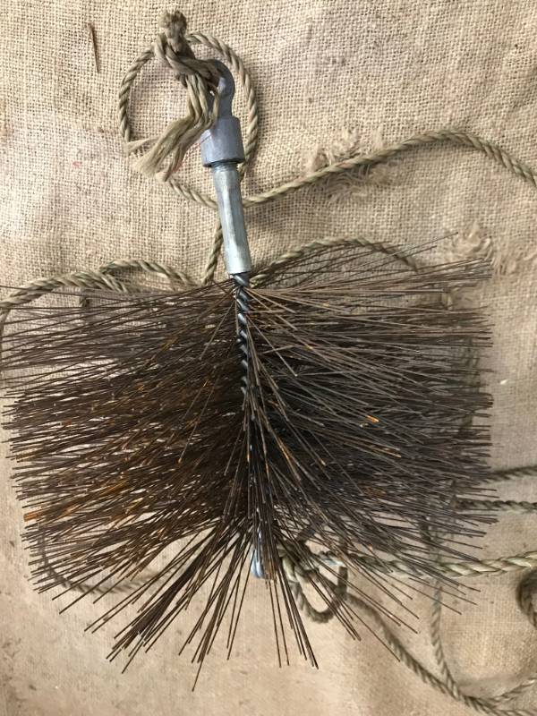 lot 2462 image: Vintage Chimney Sweep Brush with rope