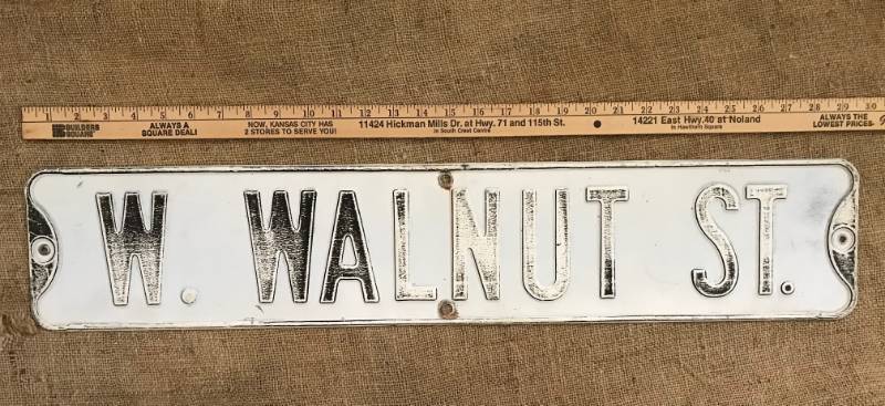 lot 2463 image: W. Walnut Metal Street Sign for wall dcor or upcycle project