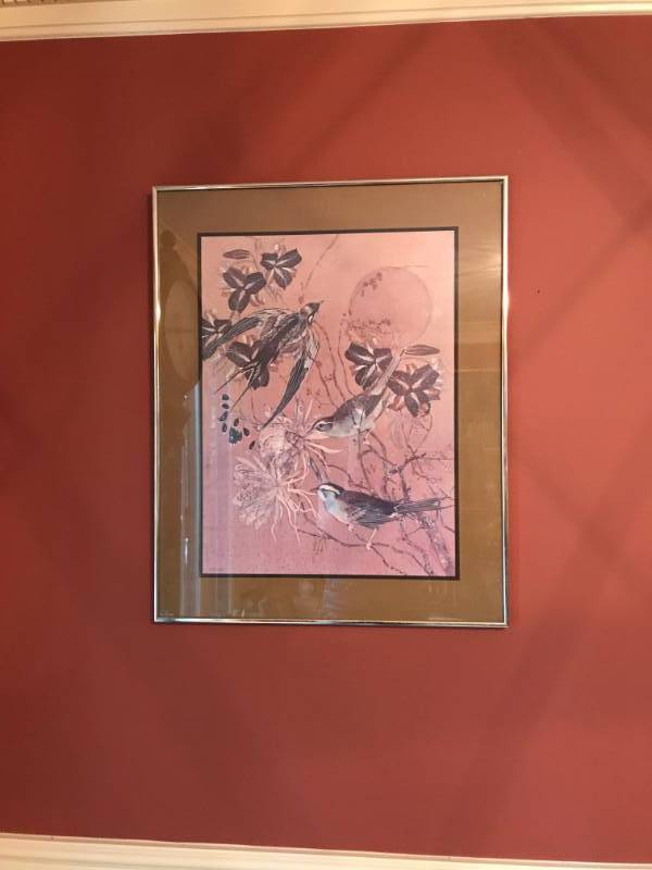 lot 2481 image: Vintage framed print of Birds and a floral tree branch