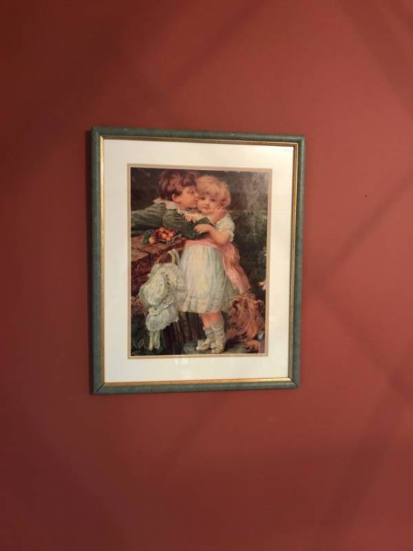 lot 2488 image: Vintage framed Victorian print of Over the Garden Wall