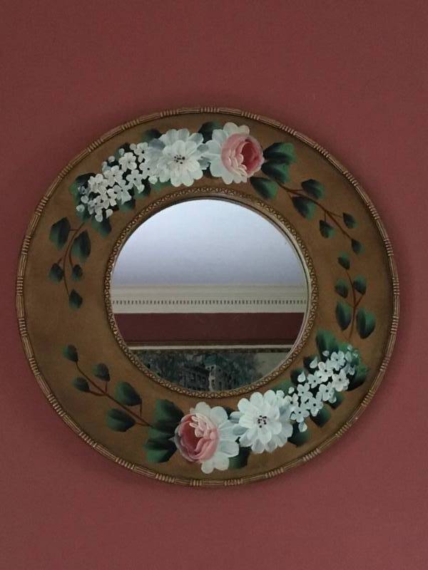 lot 2536 image: Round hand painted mirror 17 across