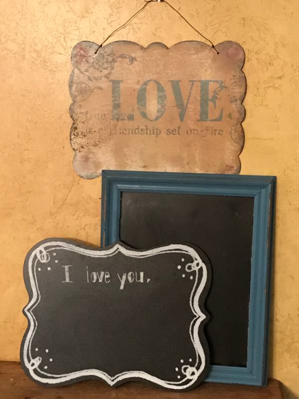 lot 2568 image: Love Metal Wall Dcor and chalk boards