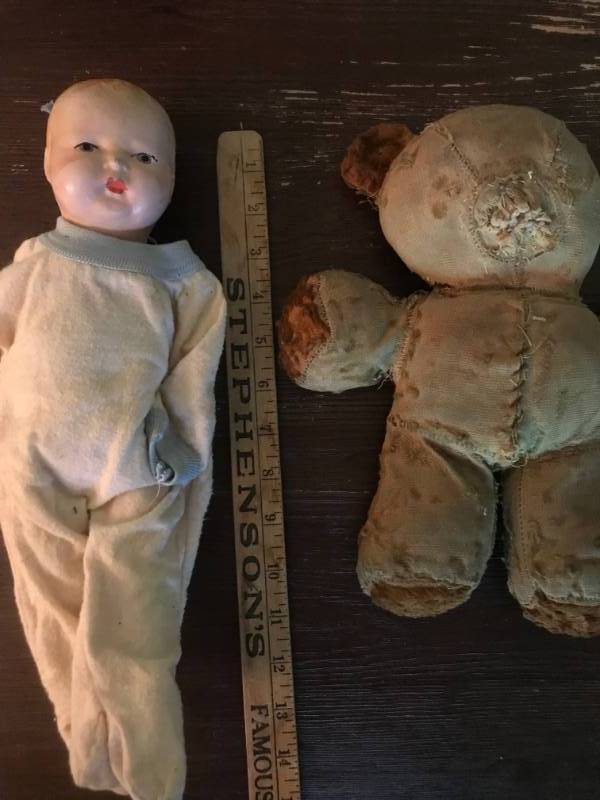 lot 2601 image: Vintage Doll and Teddy Bear