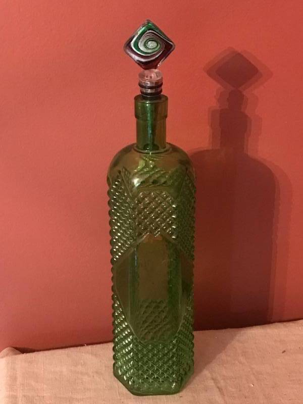 lot 2660 image: Glass Wine Bottle Stopper and Green decorative bottle