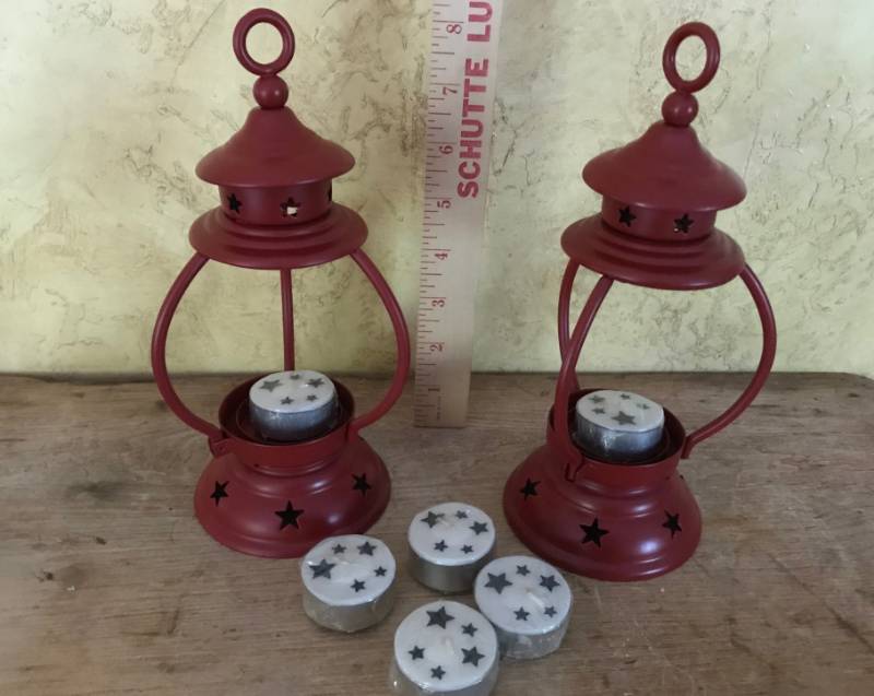 lot 2668 image: Set of small red candle holderslanterns
