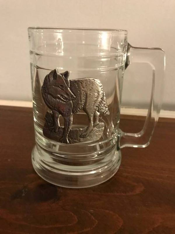 lot 2680 image: Beer Mug embossed with Metal Wolf Image