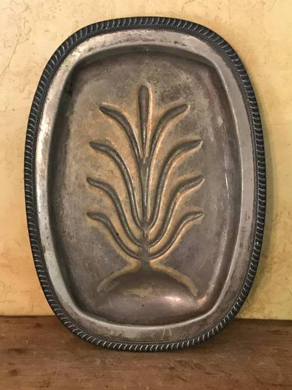 lot 2692 image: Vintage Silver Serving Platter with tree imprint