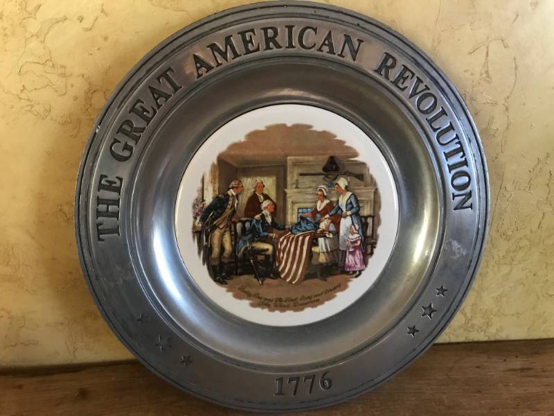 lot 2702 image: 1776 Betty Ross-The Great American Revolution Pewter Plate-Canton, Ohio