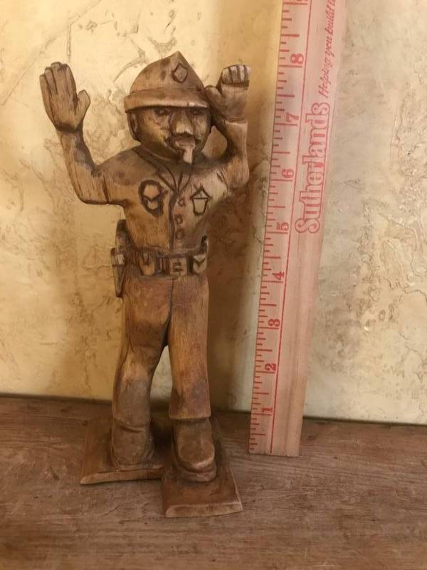 lot 2727 image: Hand Carved Wood Figure of Police Man