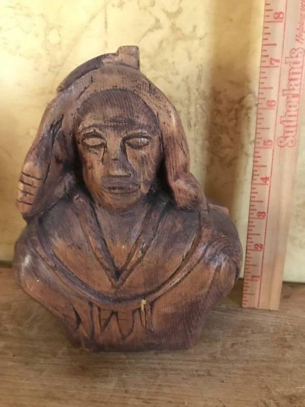 lot 2729 image: Hand Carved Wood Figure of Indian Bust