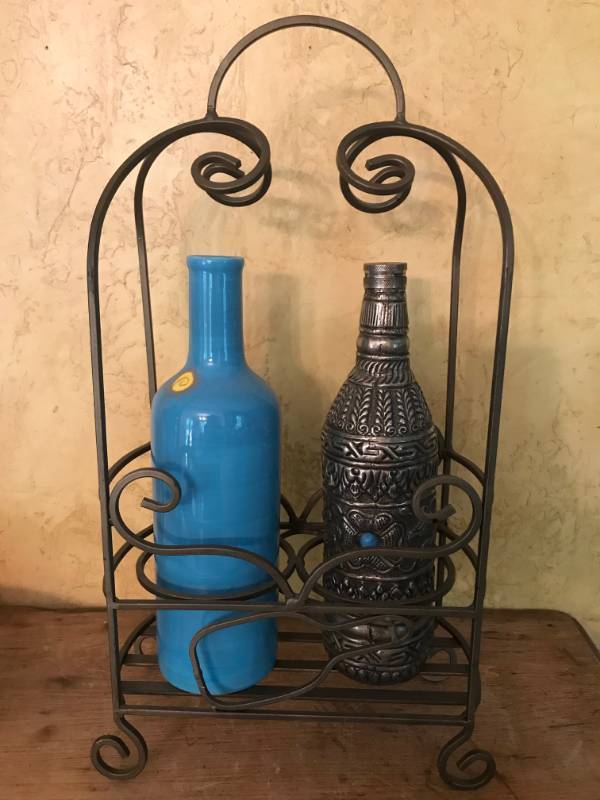lot 2758 image: Metal Wine Bottle Holder with two bottles