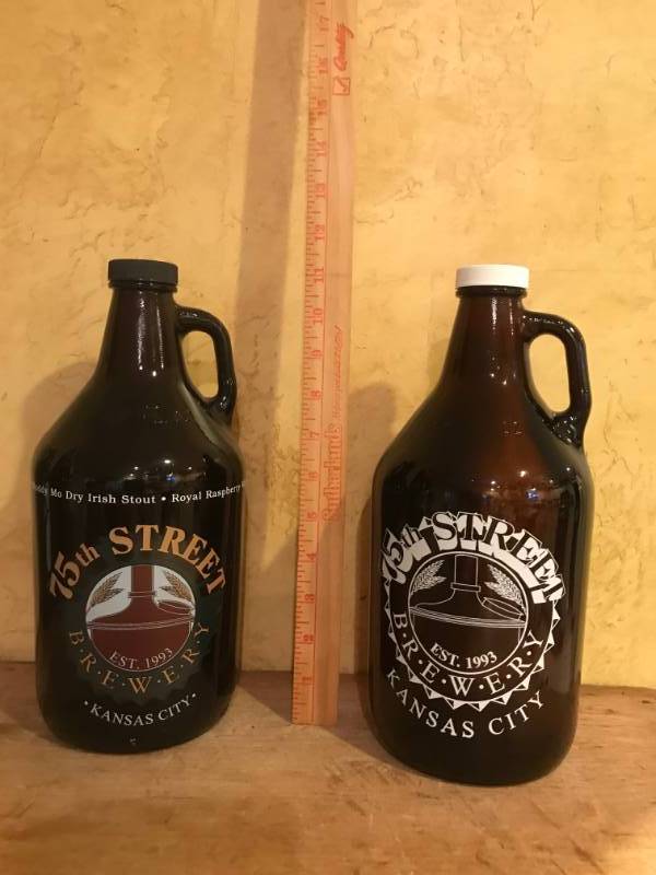 lot 2760 image: 75th Street Brewery Glass Beer Jugs