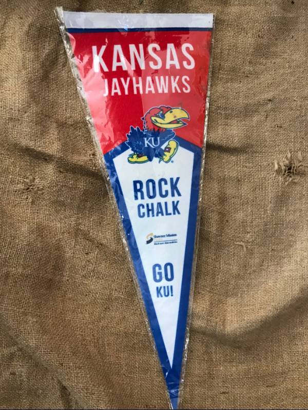 lot 2772 image: Kansas University (KU) Jayhawk Rock Chalk Pennant
