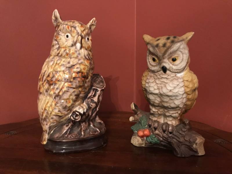 lot 2787 image: Set of ceramic owls perched on tree limb