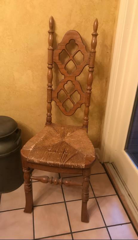 lot 2819 image: Wood and wicker chair (seat needs some repair)