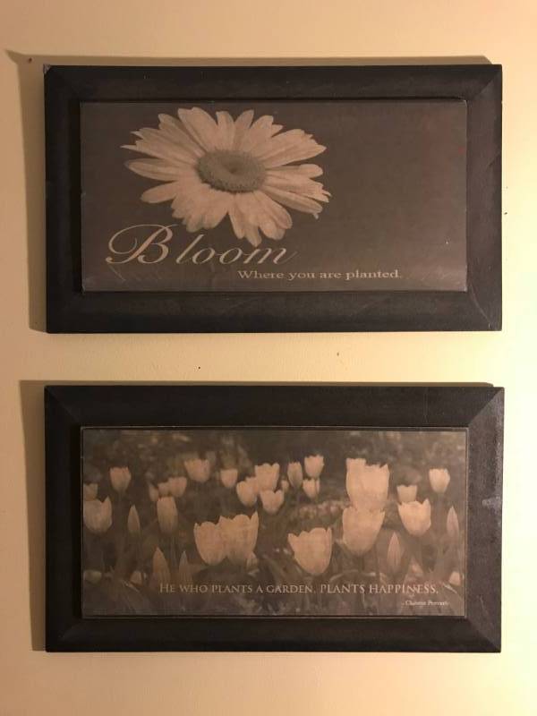 lot 2834 image: BLOOM--Black Wood Plank floral wall art