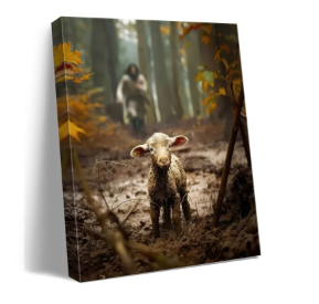 lot 3175 image: Jesus wall decor for prayer room Christian wall art for Christmas decorations indoor Jesus and Lamb canvas wall prints Jesus Running After Lost Lamb Picture for home decor Baptism gifts for boys-girl serenity prayer wall art