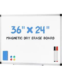 lot 4005 image: DUMOS Magnetic White Board Kit for Wall 36 x 24, Dry Erase Board with 1 Dry Eraser & 2 Multicolor Markers & 4 Magnetic Pins, Reinforced Aluminum Frame for Home, School, Office