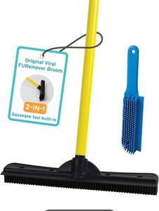 lot 4012 image: FURemover Original Pet Hair Rubber Broom with Squeegee, with 58 Telescopic Handle for Carpet, Tile and Hardwood and Handheld Lint Brush Combo