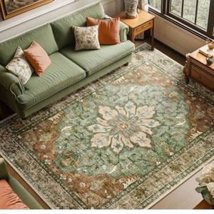 lot 4022 image: Area Rugs 8x10 Washable Non-Slip, Floral Vintage Distress Print Pattern Medallion Carpet for Living Room Bedroom Dining Room, Brick Red Rust Neutral Brown Burnt Orange Green