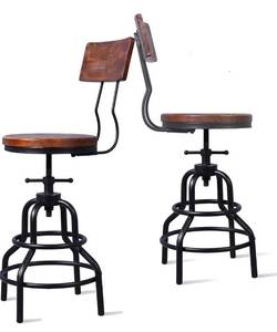 lot 4024 image: Diwhy Industrial Vintage Counter Stool, Kitchen Counter Height Adjustable Swivel Chair, Metal Frame Stool, with Wood Backrest, 20.47-26.77 Inch, Fully Welded Base, Set of 2