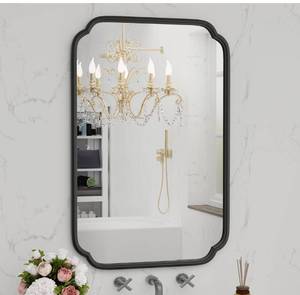 lot 4032 image: Black Bathroom Vanity Mirrors for Over Sink 24 x 36 Modern Rounded Corner Rectangle Mirror with Non-Rusting Iron Metal Framed Wall Mounted Decorative Mirror (HorizontalVertical