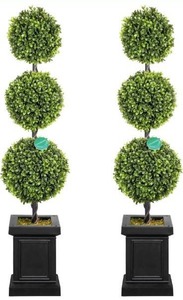 lot 4053 image: COLORSPEC Artificial Topiary Outdoor Set of 2, 3.5ft Boxwood Outdoor Porch Trees, All-Year Green Fake Plant Topiary Trees Artificial Outdoor with Sturdy Pot for Porch Outdoor Indoor (Ball