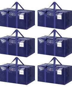 lot 4066 image: 6 Pack Extra Heavy Duty Large Moving Bags with Strong Zipper & Comfortable Handles, Sturdy & Durable Clothes Storage Bags Totes Bins, Blue Packing Moving Boxes for College Supplies, Dark Blue