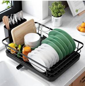 lot 4068 image: Kitsure Dish Drying Rack for Kitchen Counter, Stainless Steel Sink Organization and Storage Essentials with Cutlery Holder, Home and Appartment Decor, 12W x 15.5L, Black