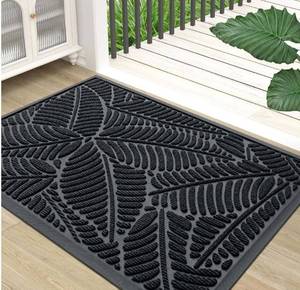 lot 4073 image: Waterproof Doormat - Non Slip Absorbent Door Mat for Indoor Outdoor Use - Low Profile Dirt Trapper Rug- Black