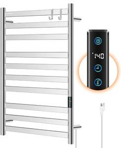 lot 4088 image: Heated Towel Rack for Bathroom, Towel Warmer with 10 Bar Flat Rack Large, Electric Hot Towel Rack Wall Mounted, LED Buit-in Timer, Plug-in, Stainless Steel, Fast Heating, Nickel