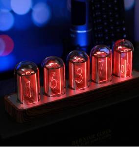 lot 4093 image: Nixie Tube Clock Walnut Digital Clock, Support Wi-Fi Time SYNC, Alarm & Timer, 1224H Display, A Retro Gift for Friends (Wood Grain)