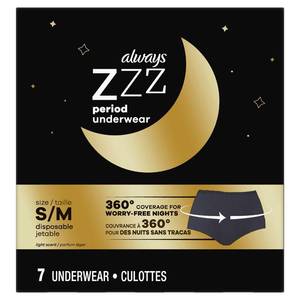 lot 4098 image: Always ZZZ Overnight Disposable Period Underwear for Women Size SM, 360 Degrees Coverage, 7 Count