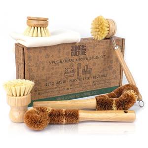 lot 4100 image: Jungle Culture 6 Pack Bamboo Dish Brush Set for Washing Up Natural Wooden Dish Brushes for Pans &amp Dishes Eco Friendly Dish Scrubber for Bottles, Pots &amp Vegetables Non Toxic &amp Plastic Free