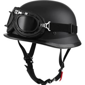 lot 4134 image: Yesmotor Helmet Half Shell German Motorcycle Helmet with Cycling Glasses - DOT Approved (XX-Large, Matte Black & Black)