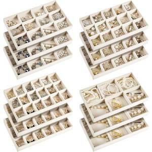 lot 4136 image: Junkin 12 Pcs Jewelry Tray Velvet Stackable Jewelry Organizer Trays Divided Earring Accessories Storage Containers Box(Beige)